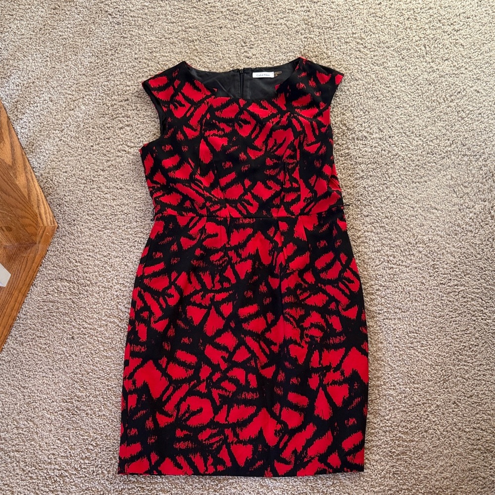 Calvin Klein Red and Black Abstract Mini Dress